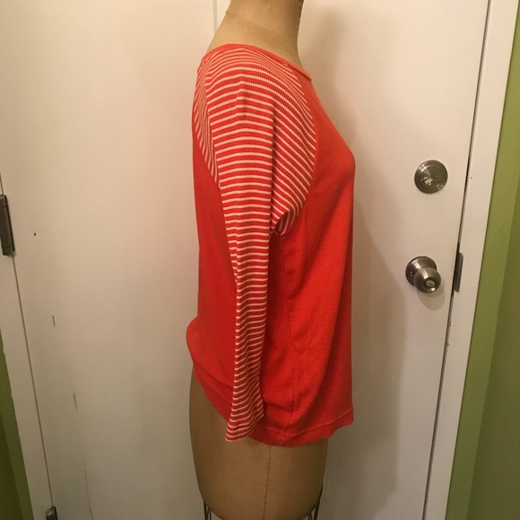 Women’s GAP 3/4 Sleeve Thermal Striped Orange Top - Picture 5 of 8